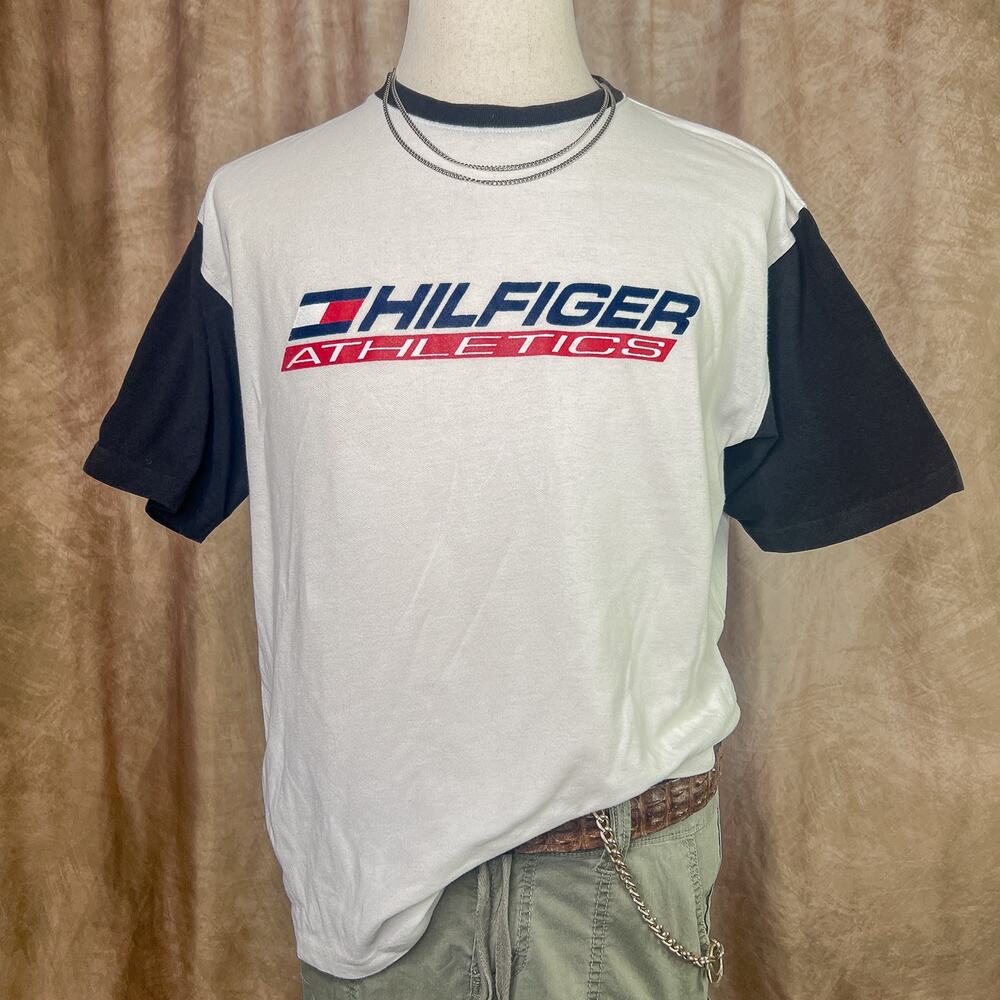 Vintage Y2K Tommy Hilfiger Athletic T-Shirt Spell Out Logo Graphic Tee Skater